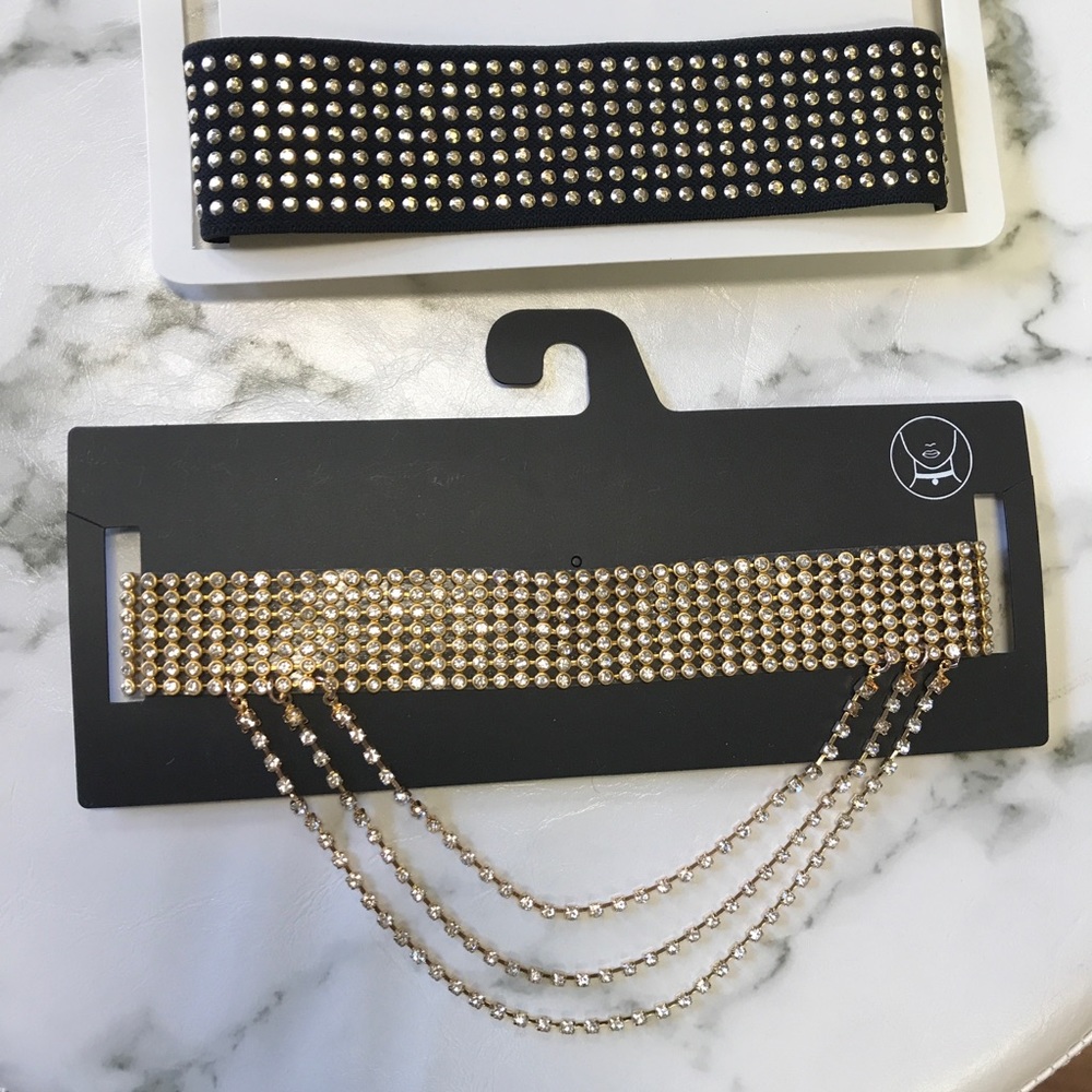 ‼️ Gold Rhinestone Black Choker Necklace - Picture 7 of 8